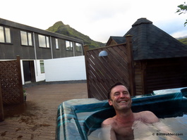 Our first hot tub, and this one at the Hótel Skógar was really, really hot!