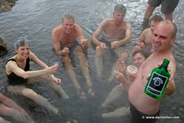 An Icelandic tradition: Thermal pool, fermented shark, and Brennivin (Photo by Dan Heller)