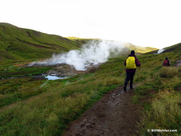 Lori and Gunnar hike out of the Reykjadalur valley