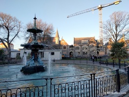 The Peacock Fountain and Art Centre behind