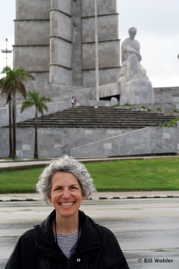Lori in front of the Jose Marti memorial