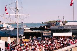 A crowded waterfront