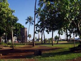 The park in front of the library