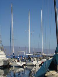 In the marina, looking out to Lanai, with awning