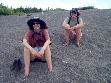 Lori and Kim on the new black sand beach