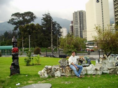 Art in front of the museum, with Hotel Colon in the background