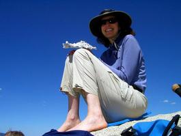 Lori eating and resting her tootsies