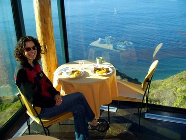 Lori enjoys breakfast at the Sierra Mar...