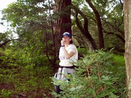 Sara surprised in the redwoods