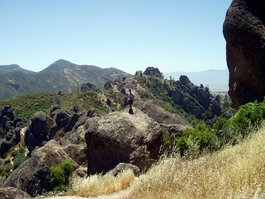 Bill climbs a rock