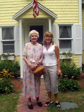 Helen and Janet in front of Helen's place in Pocasset