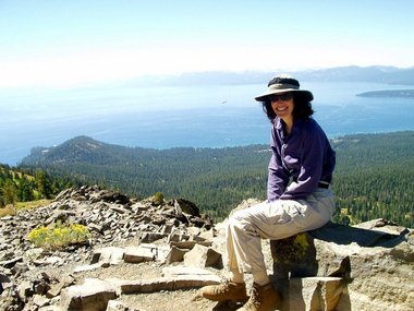 Lori below Mt Baldy. Note the plane to Lori's left that is below us