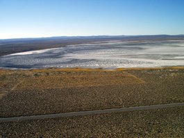 Alkali Lake from the scarp; note my car in the lower left-hand corner