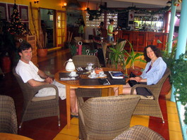 Bill and Lori enjoy breakfast at the Hilltop Restaurant