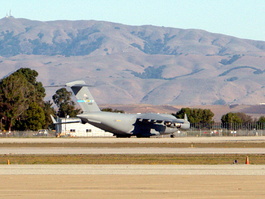 A Russian cargo jet, after it has taken on some satellite or something