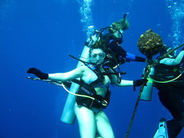 Angie hangs at the safety stop