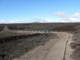 A walkway along the Chain of Craters Road that shows the different lava runs