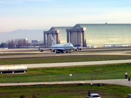 Taxiing in front of Hangars Two and Three