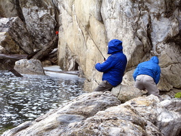 Dan and PJ fish at Upper Twin Lake