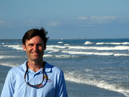 Bill with the rocket in the background