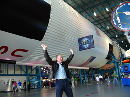 Mike appears to hold up the first stage in
                       another picture
