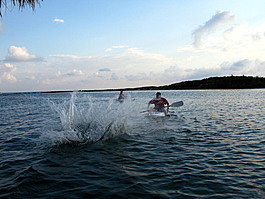 Ted dive-bombs Steven and causes him to capsize