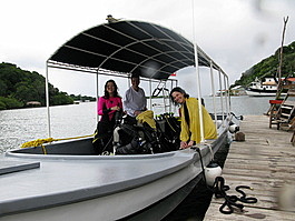 Denise, Steven, and Lori disembark at the Hole in the Wall
