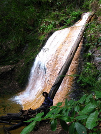Lori in front of the upper Golden Cascade