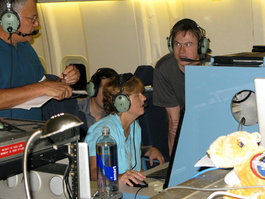 Karen and Holger work the telescope while Allen looks on