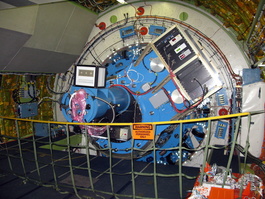 The instruments and counterweight rack: FLIPO is FLITECAM (blue) and HIPO (black)