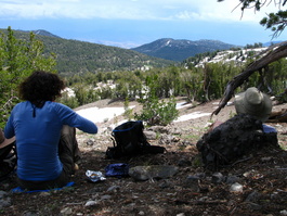 Lori and David (Bill not pictured) eat lunch while wondering if the dark clouds mean that the 30% chance of a thunderstorm will come to pass