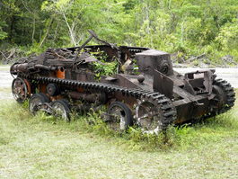 This Japanese tank was hit by a shell just above the tread (Photo by Keith Hebert)