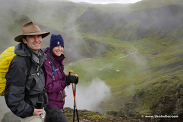 Bill and Lori over the steamy Reykjadalur  valley (Photo by Dan Heller)