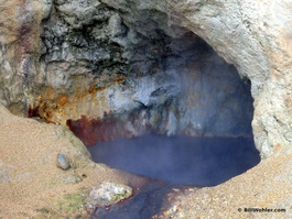 Rocks are colored and softened by the hot springs