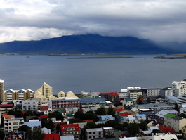 The mountains across the harbor to the north