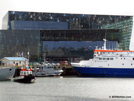 The concert hall is nestled in the port