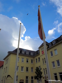 Puffy clouds above the Salvation Army