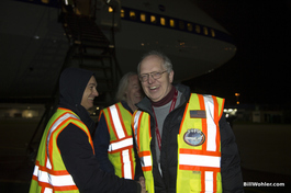 Michael greets Rolf after a successful
      flight (NASA photo by Carla Thomas)