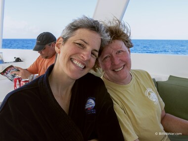 Lori and Deb relax on the ride back to the dock