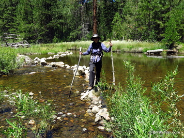 The map showed a trail but we did not see it, so we followed the GPS through the woods and across a river