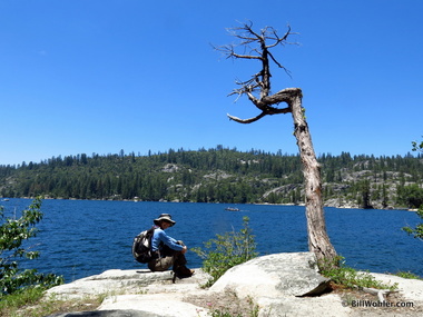 Lori takes a break by Pinecrest Lake