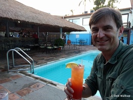 Enjoying a maitai at the poolside bar--no mosquitoes!