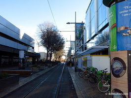 Restart Mall at the back left, new building on the right nearly complete, with the Bridge of Remembrance at the back