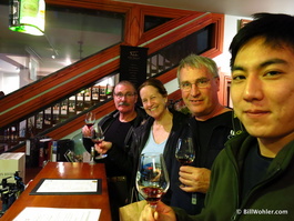 Jeff, Maureen, Charlie, and Naru sample the fine wines
