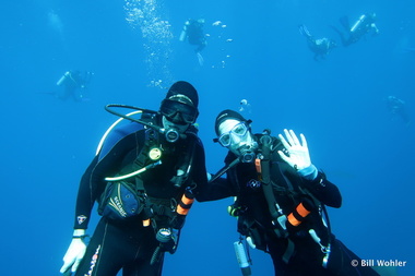 Steven and Lori pose while the others perform acrobatics