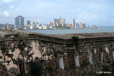 The Malecon and city, including the American embassy at the far right, from the Castillo