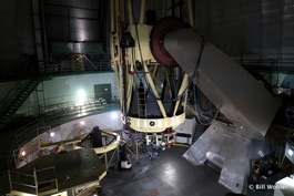A view of the massive base and arms holding the 3-meter telescope