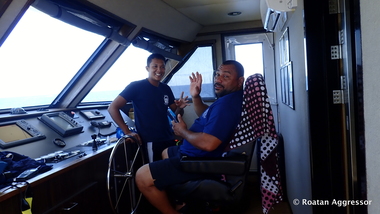 German and Eddy in the pilot house (photo by Roatan Aggressor)
