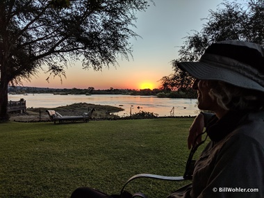 Lori enjoys the sunset at the Royal Livingstone Hotel