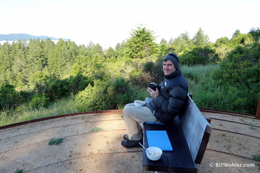 Enjoying a hot coffee on a cold morning (photo by Lori Heyman)